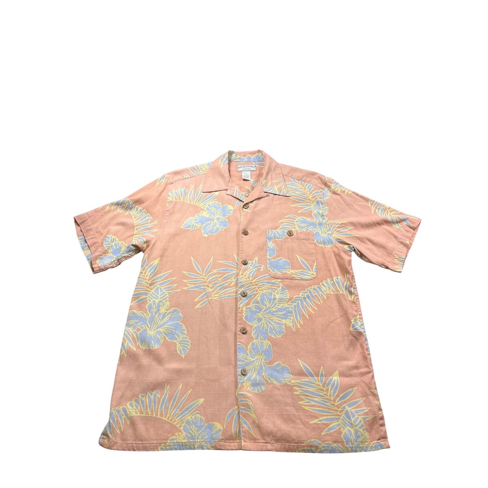 Boca Classics Silk Hawaiian Shirt Mens Medium‎ Pink Tropical Camp Shirt